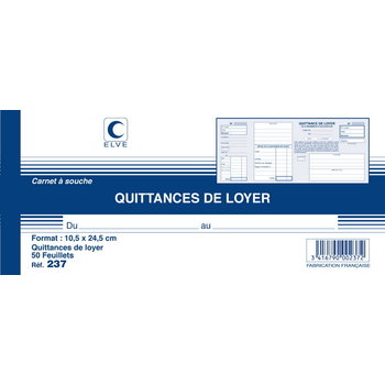 ELVE Carnet A Souche Quittances De Loyer 105X245 50 Feuillets