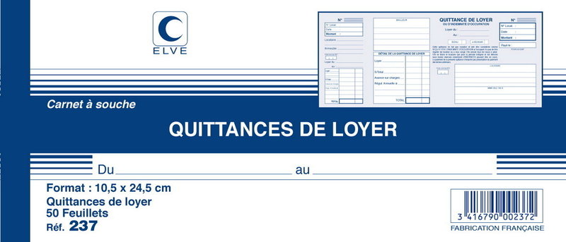 ELVE C.Souche Quittances De Loyer 105X245 50 Fets