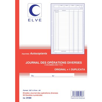 ELVE JOURNAL OPERATIONS DIVERSES TVA CARNET AUTOCOPIANT 297X210 50/2+0