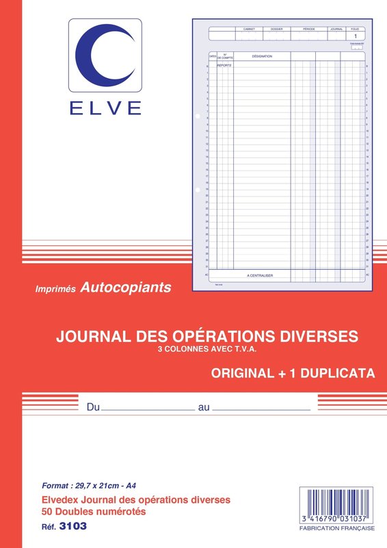 ELVE Journal Operations Diverses Tva Carnet Autocopiant 297X210 50/2+0