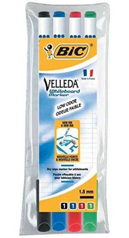 BIC Velleda 1721 Feutres pour Tableau Blanc Effaçables à Sec Pointe Conique  Fine - Encre Noire