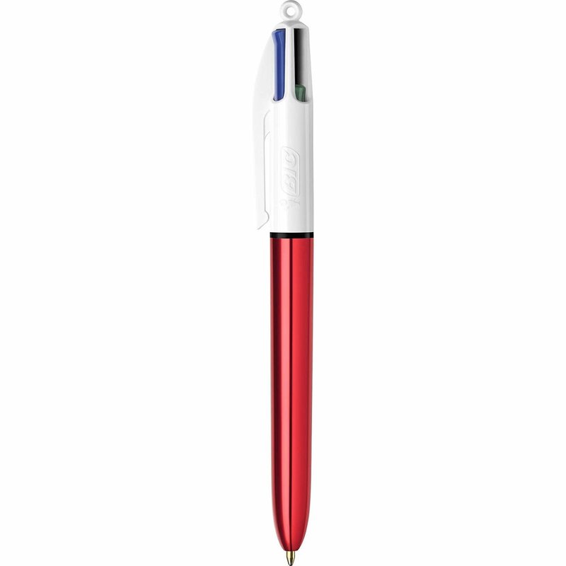 Bic 4 Colours Shine, stylo bille, 0,32mm, 4 couleurs d'encre classique,  corps rouge métalisé