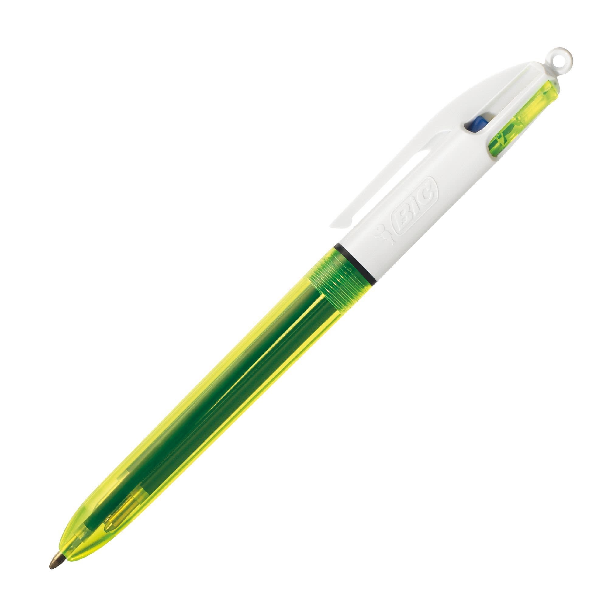 BIC 4 COULEURS FLUO Pointe Moyenne - Encres N/B/R & Pointe large 1,6 mm  Jaune Fluo - Papeterie Michel
