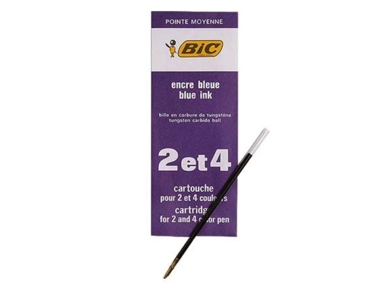 BIC RECHARGE 4 COULEURS Pointe Moyenne - Bleu X1 - Papeterie Michel