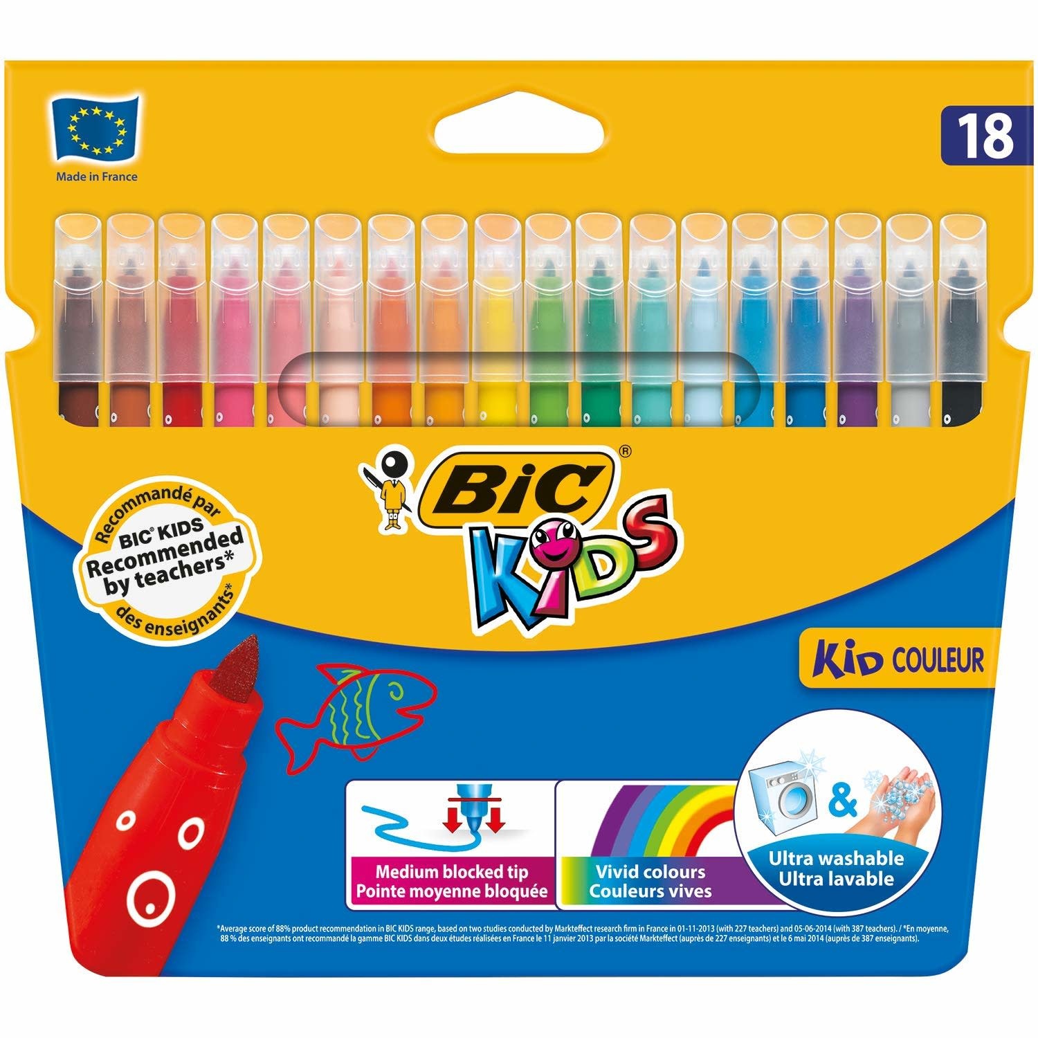 BIC Kids Couleur Feutres de Coloriage pour Enfants, Pointe Moyenne -  Couleurs Assorties, Etui Carton de 18+6 : : Jeux et Jouets