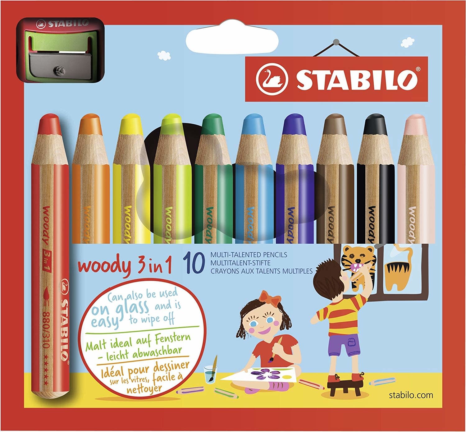 Etui carton 6 crayons multi-talents STABILO woody 3in1 ARTY + 1 taille- crayon