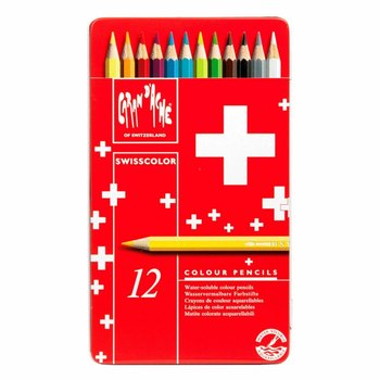 CARAN D'ACHE SWISSCOLOR Boîte métal de 12 crayons de couleurs Aquarellables