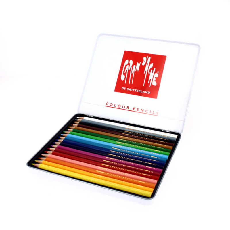 CARAN D'ACHE SWISSCOLOR Boîte métal de 18 crayons de couleurs Aquarellables