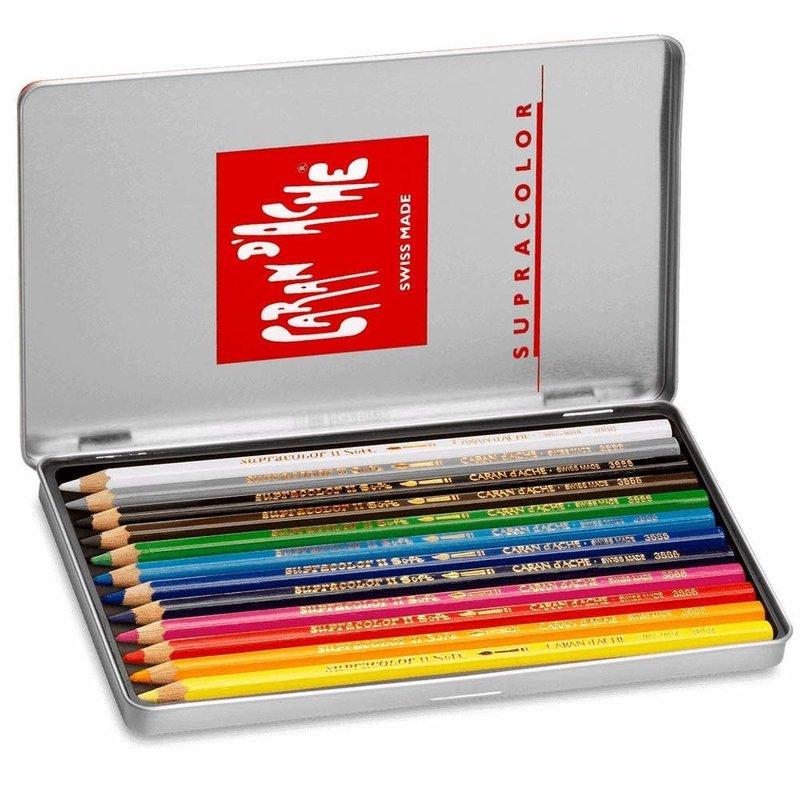 CARAN D'ACHE SUPRACOLOR® Soft Aquarelle Boîte métal de 12 crayons de couleurs