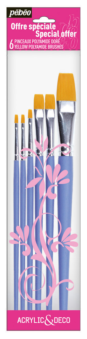 PEBEO Pochette 6 Pinceaux Manche Court Plat - Poly D - 100% Wood Fsc