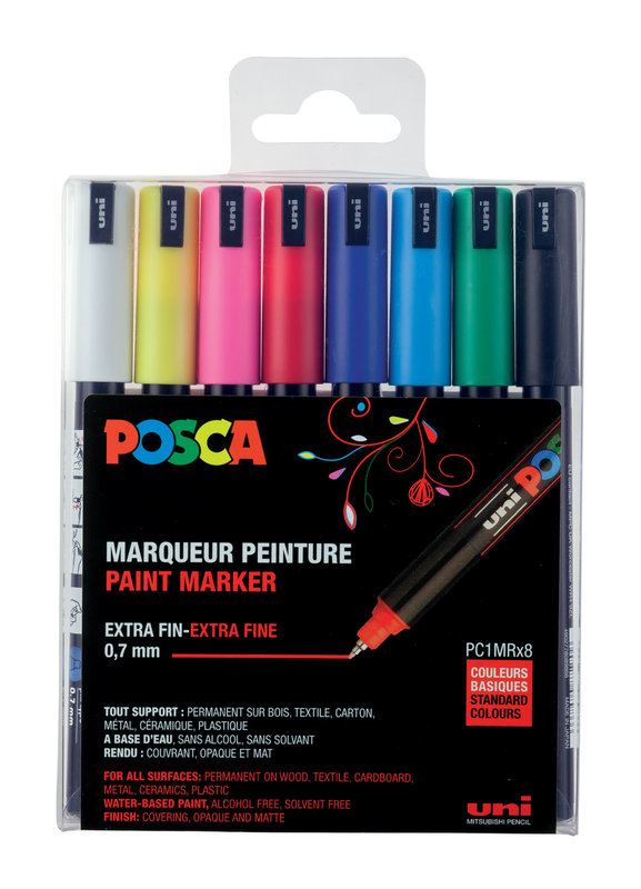 UNI-BALL POSCA MARQUEUR PC-1MR Pointe extra-fine X8 COULEURS BASIQUES