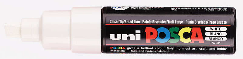 UNI-BALL POSCA MARQUEUR PC-8K Pointe large biseautée Blanc