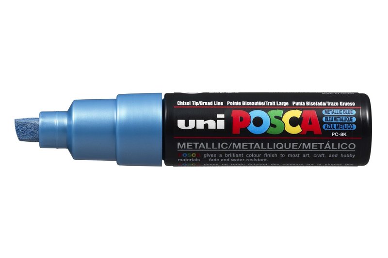 UNI-BALL POSCA MARQUEUR PC-8K Pointe large biseautée Bleu Métal