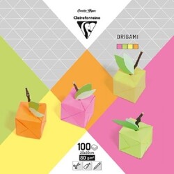 POLLEN * Origami Uni, Pack De 100 Feuilles 20X20Cm 80G, Assortiment Néon - 4 Couleurs Différentes
