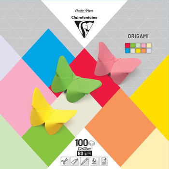 CLAIREFONTAINE Origami Uni, Pack De 100 Feuilles 20X20Cm 80G, Assortiment Mixte  10 Couleurs