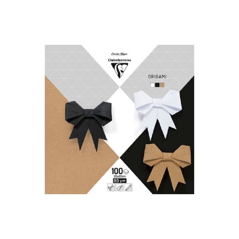 CLAIREFONTAINE Origami Uni, Pack De 100 Feuilles 20X20Cm 80G, Assortiment Neutre  3 Couleurs