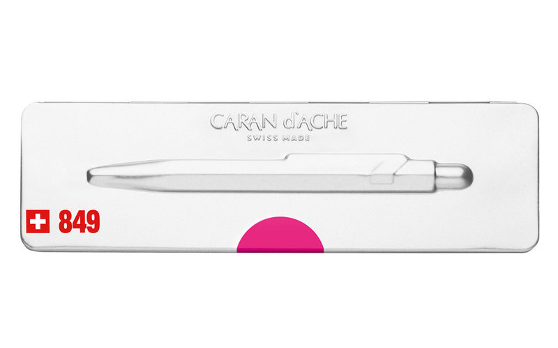 CARAN D'ACHE Stylo bille 849 Popline rose fluo avec étui slimpack