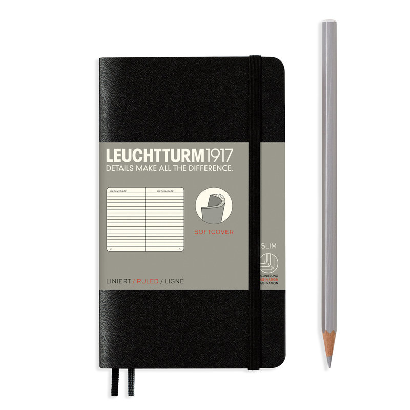 LEUCHTTURM 1917 Carnet de notes Couverture souple Noir, Pocket (A6), 123 p., ligné