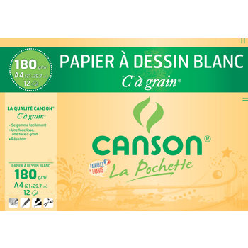 CANSON Pochette papier à dessin blanc 'C' à GRAIN® A4 12 feuilles 180g/m²