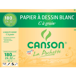 CANSON Pochette Canson® Papier À Dessin Blanc 'C' À Grain® 24X32Cm 12Fl 180G/M²