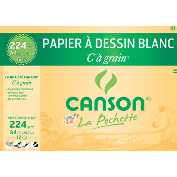 CANSON Pochette Papier À Dessin Blanc 'C' À Grain® A4 12Fl 224G