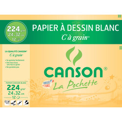 CANSON Pochette Papier à Dessin Blanc C à Grain® 24x32cm 224g/m² 12 Feuilles