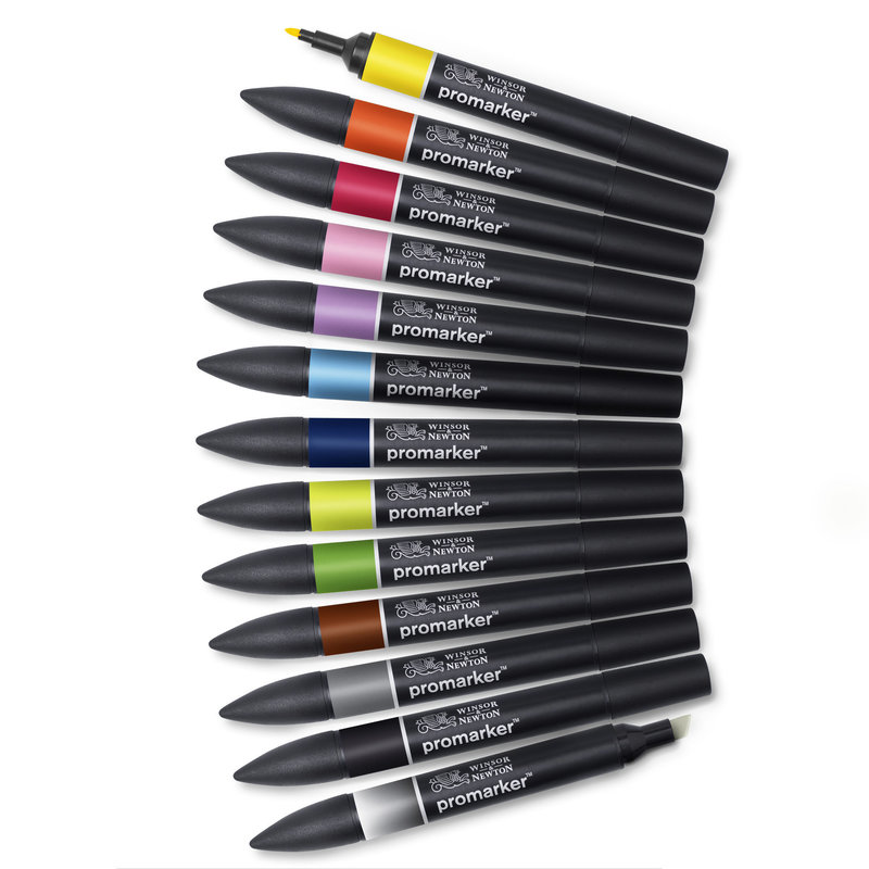 WINSOR & NEWTON Marqueur double-pointe à encre à base d'alcool set de 12+ 1 blender offert