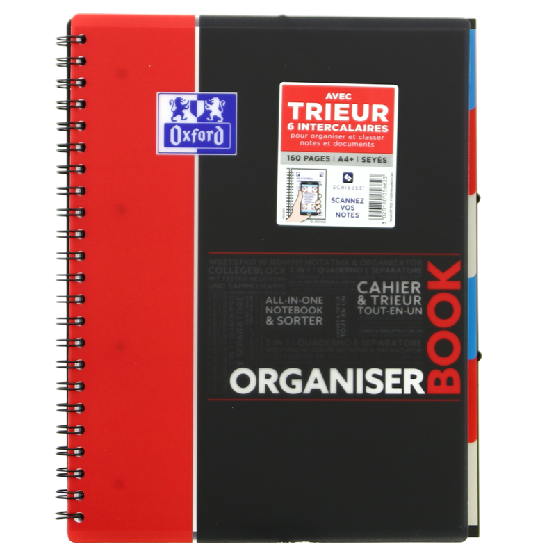 OXFORD ORGANISERBOOK CAHIER POLYPRO AVEC TRIEUR INTEGRE 160 PAGES 90 g  245x310 SEYES ETUDIANT - Papeterie Michel