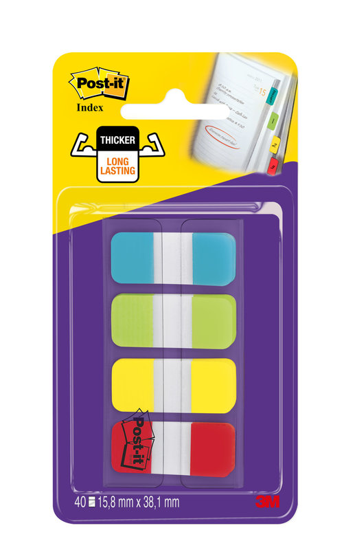 POST-IT Marque-pages Post-it® Mini Rigides couleurs standard - Lot 4 x 10