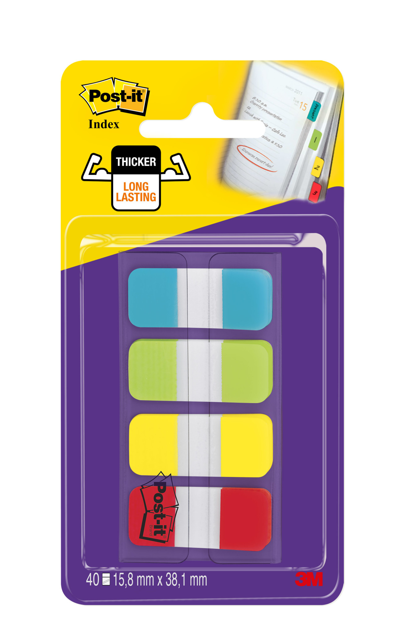 POST-IT Blister de 40 mini marque-pages rigides couleurs vives