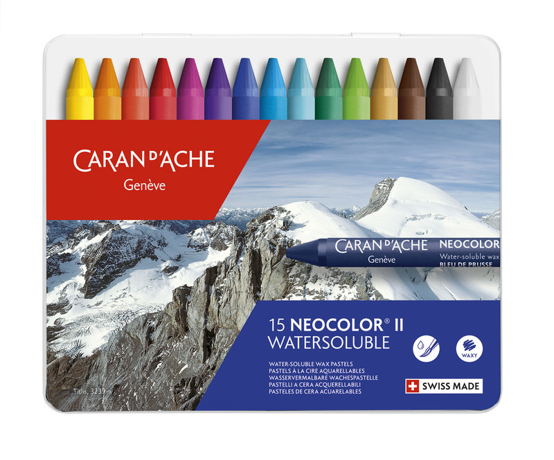 CARAN D'ACHE Pastels NEOCOLOR® II Boîte métal de 15 couleurs assorties