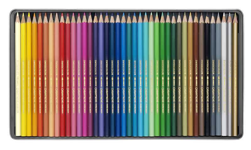 CARAN D'ACHE SWISSCOLOR Boîte métal de 40 crayons de couleurs Aquarellables