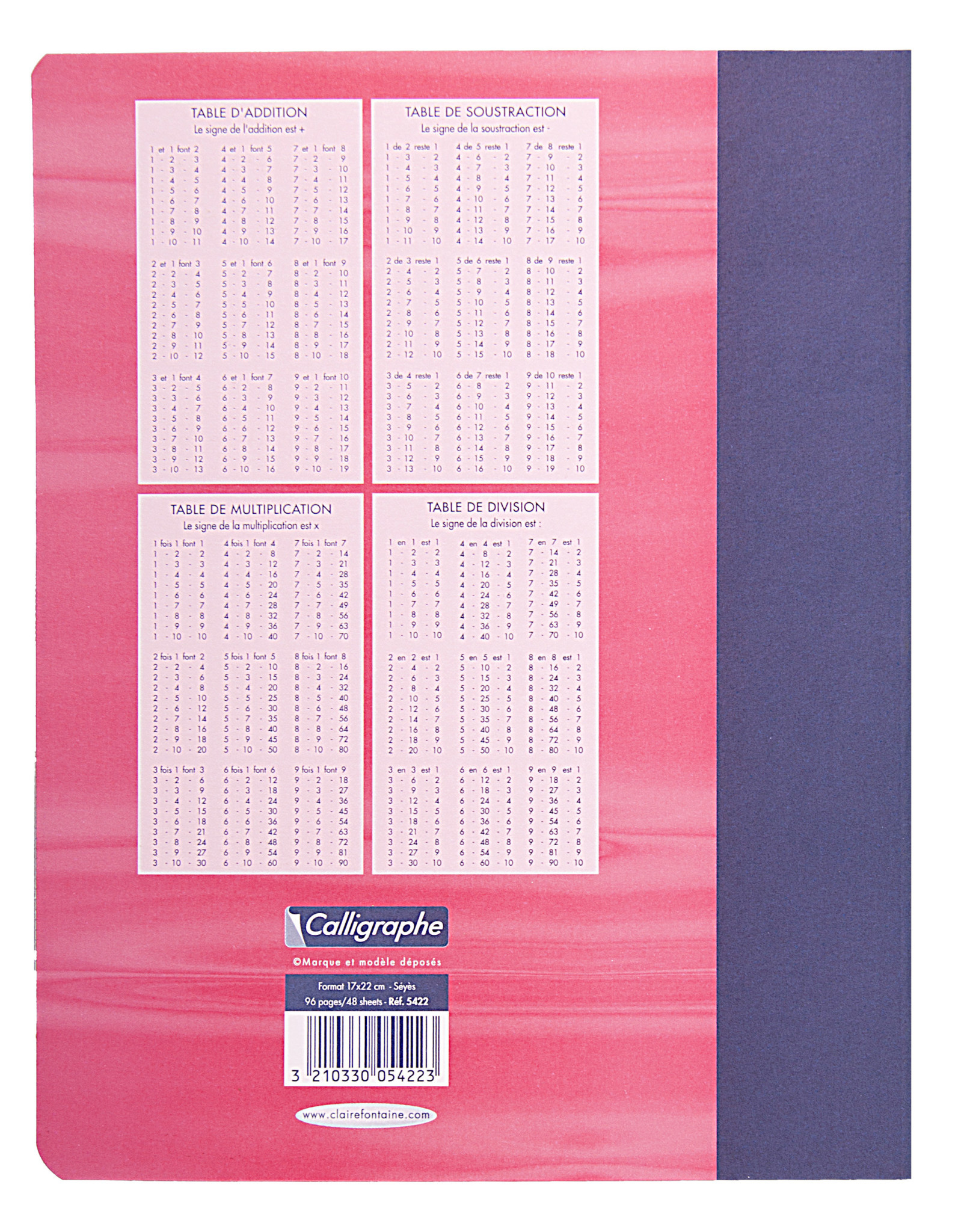CLAIREFONTAINE Cahier de brouillon grands carreaux 17x22 96p coloris  aléatoires - Papeterie Michel