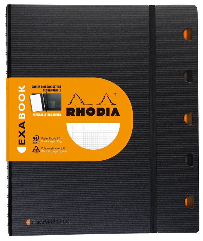 RHODIA Exabook Rhodiactive Rechargeable Reliure Intégrale A4+ 160 Pages Petits Carreaux 5X5 Avec Cadre En-Tête 80 G