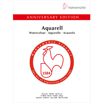 HAHNEMÜHLE Edition Anniversaire Aquarelle, grain fin  24x32cm, 425g/m², 15feuilles