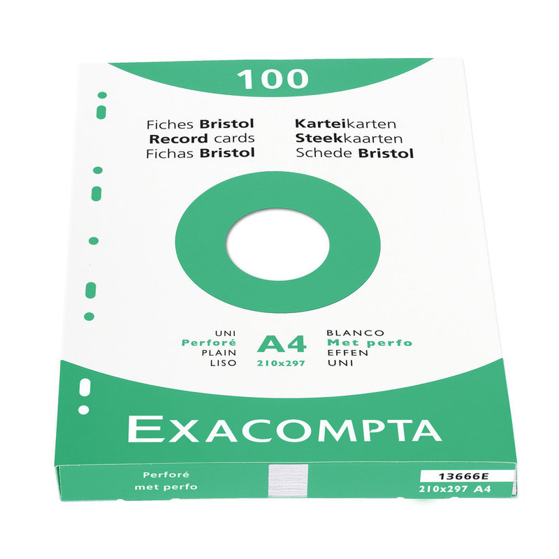 Exacompta - Étui de 100 fiches - bristol uni perforé 210x297mm - Blanc