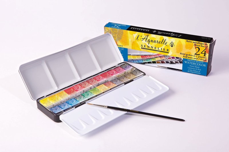 Boîte 24 demi-godets aquarelle extra-fine Winsor Newton