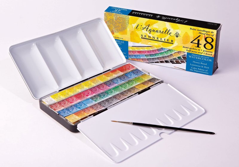 SENNELIER Boîte métal Aquarelle Extra fine 48 Demi godets