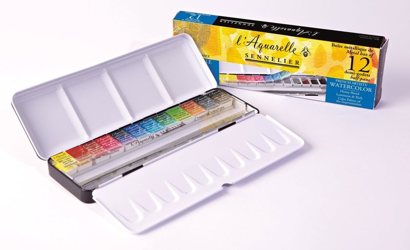 SENNELIER Boîte métal Aquarelle Extra fine 12 Demi godets