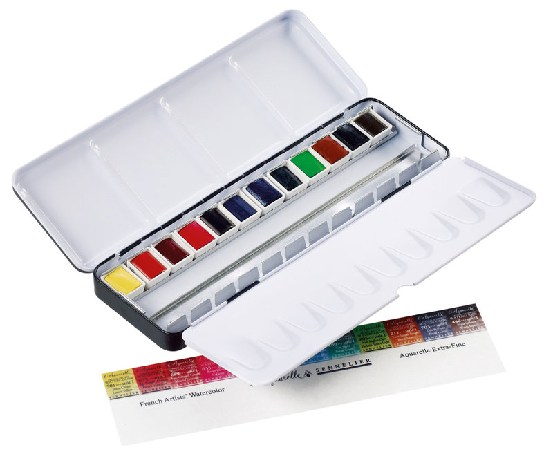 SENNELIER Boîte métal Aquarelle Extra fine 12 Demi godets