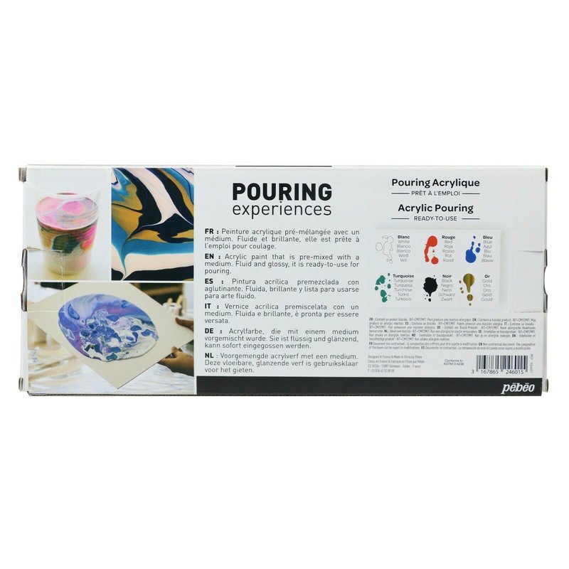 Coffret peinture acrylique Pébéo - Pouring Experiences - 118 ml - 6 flacons  - Coffrets de Peinture Acrylique - Peinture Acrylique