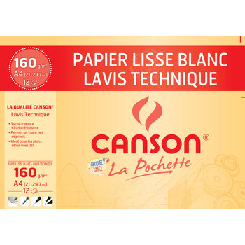 CANSON Pochette Papier Dessin Technique A4 160g/m² 12 Feuilles
