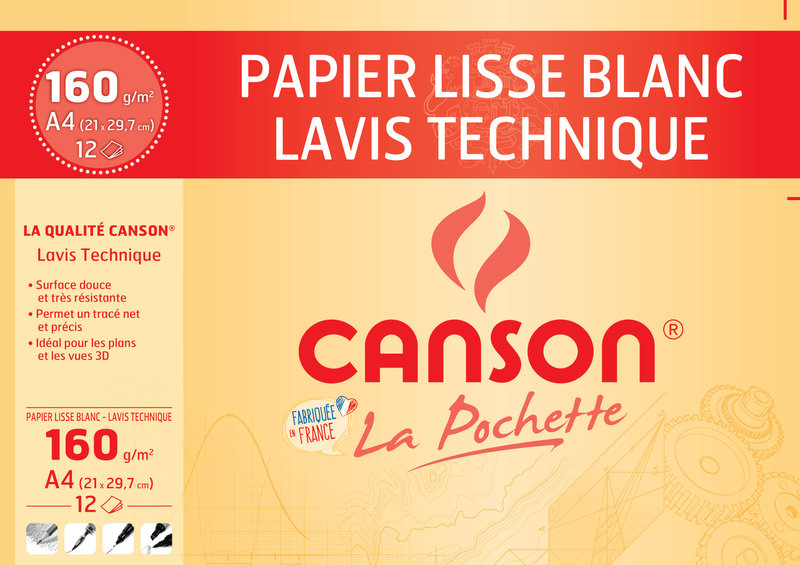 CANSON Pochette Canson® Dessin Technique A4 12Fl 160G/M²