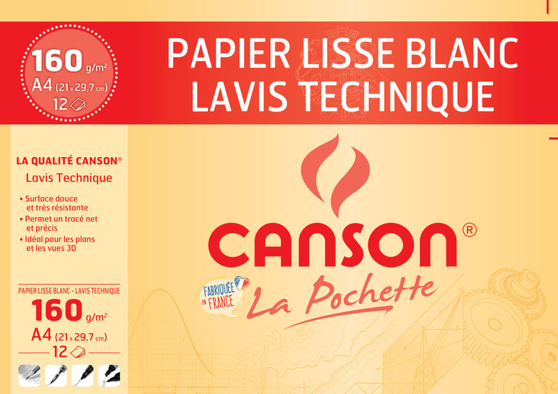 CANSON 1557 - Bloc 30 feuilles de papier dessin blanc A4 - 180g/m²