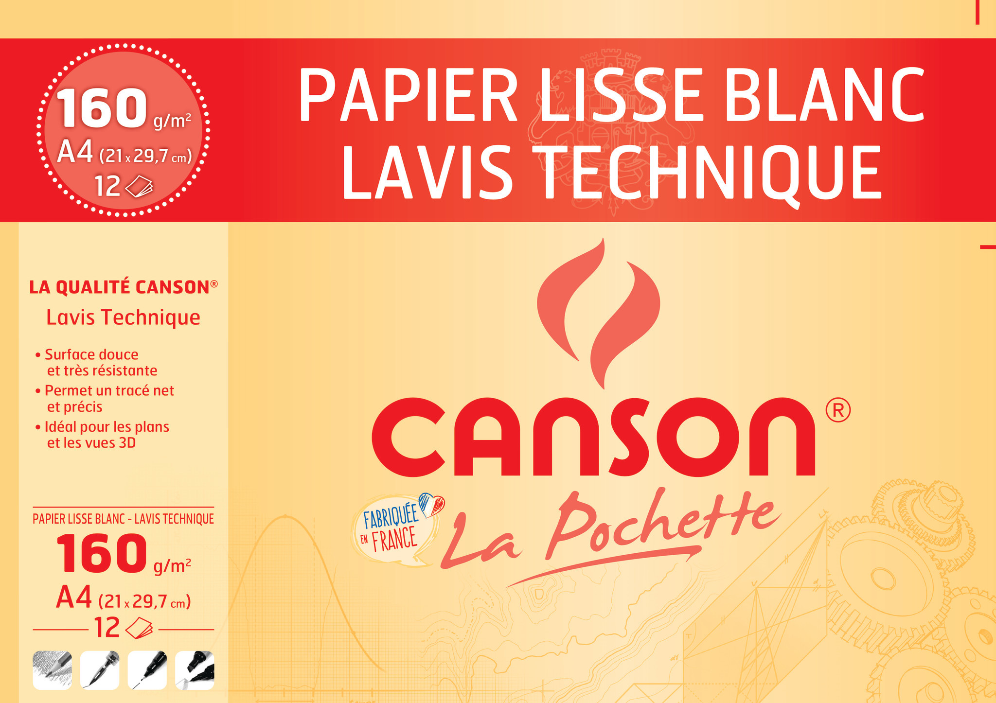 Canson - pochette papier à dessin calque - 12 feuilles - A4 - 90G