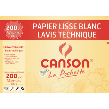 CANSON Pochette Papier Dessin Technique A3 200g/m² 10 Feuilles