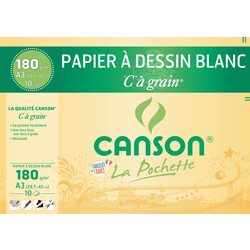 CANSON Pochette Papier à Dessin Blanc C à Grain® A3 180g/m² 10 Feuilles