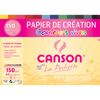 CANSON Pochette Papier Création Couleur A4 12Fl 150G Couleurs Vives Assorties