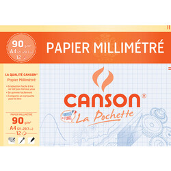 CANSON Pochette Papier Millimétré Bleu A4 90g/m² 12 Feuilles