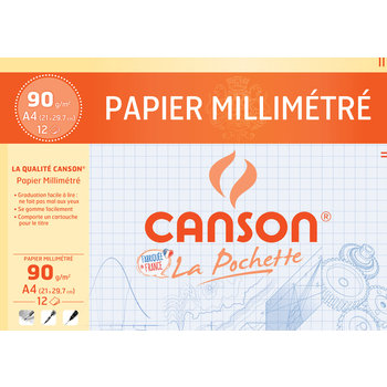 CANSON Pochette Papier Millimétré Bleu A4 90g/m² 12 Feuilles